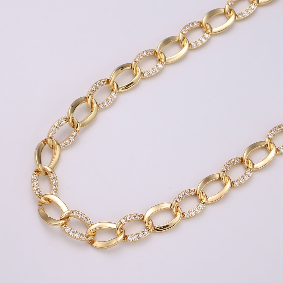 Micro Pave Chain, 24K Gold Filled Curb Chain Thick CZ Chain By Yard, 15.2X10.4mm For Bracelet Necklace Making Supply | WA-1406 Clearance Pricing
