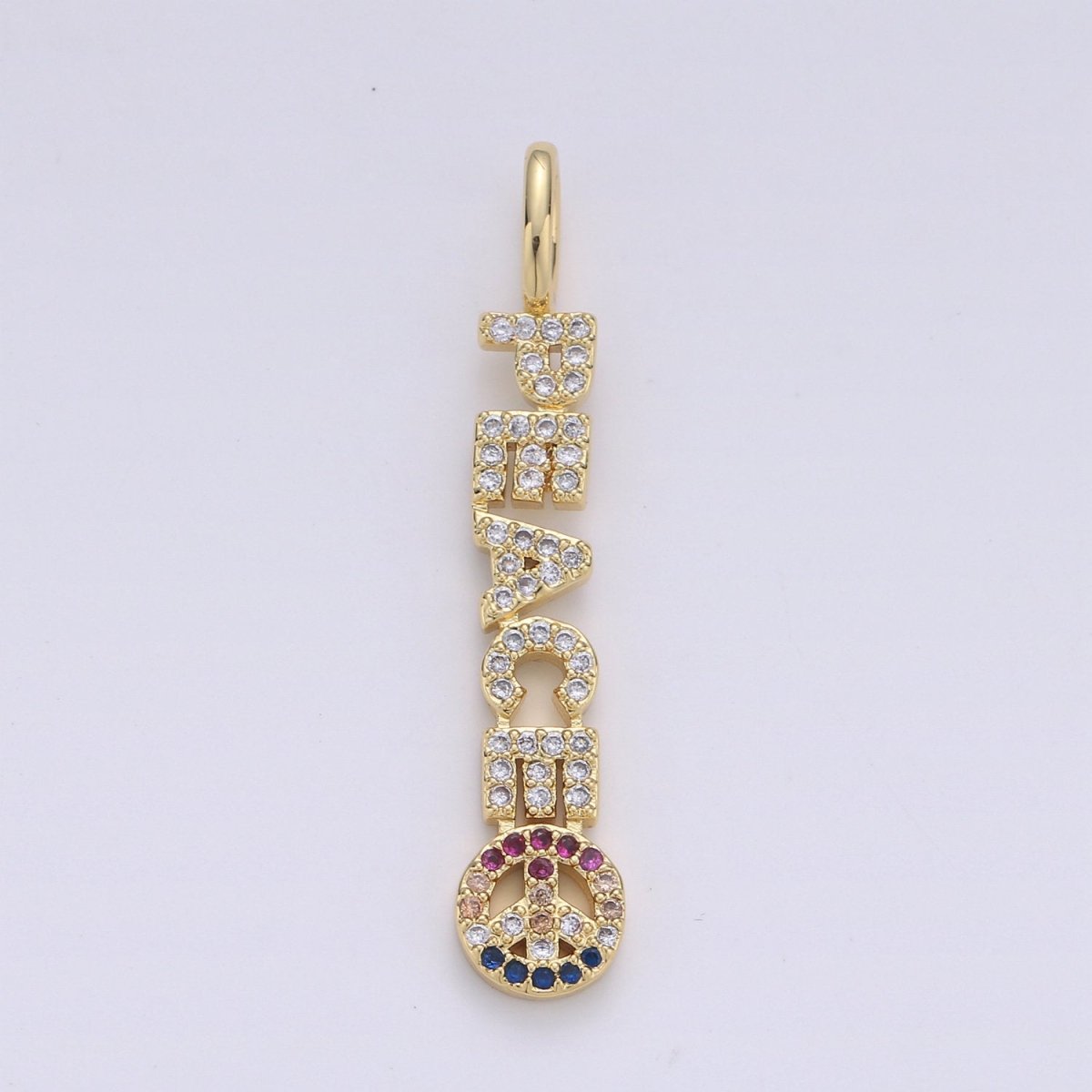 Micro Pave Charm 14k Gold Filled Peace Letter Charm Dangle Earrings Statement Necklace Jewelry Component Supply D-096