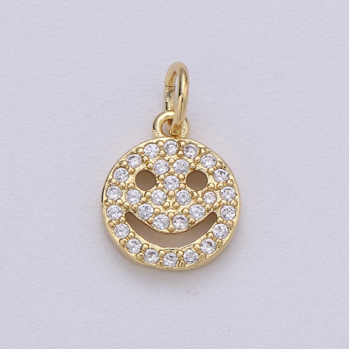 Micro Pave Charm Dainty Smile coin Mini Happy Smile pendant Gold Smiley Face 14k Gold Filled Emoji Charm Bracelet Earring Necklace Component D-667