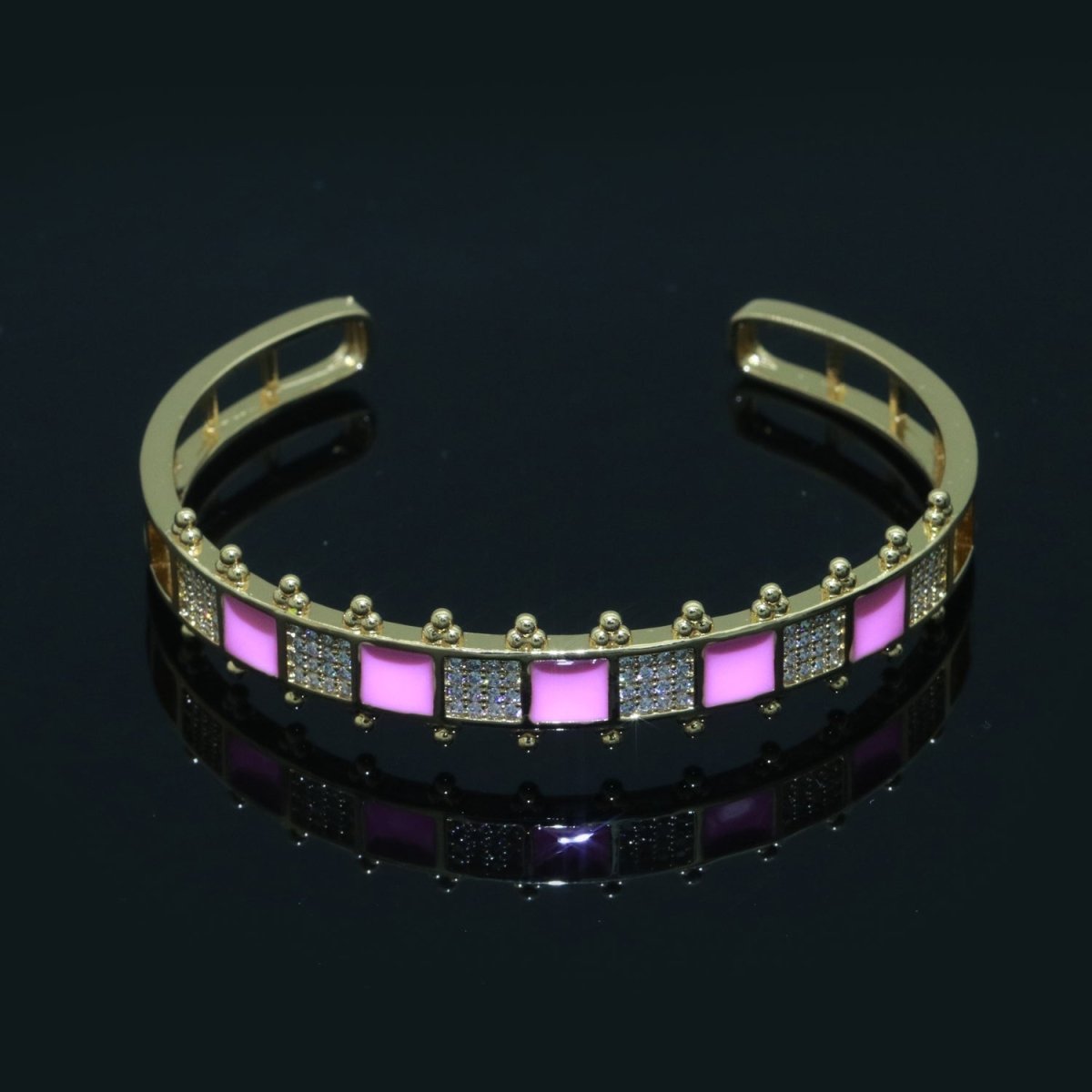 Micro Pave Checker Cuff Bracelet, 14K Gold Filled Bangle Enamel Bracelet Adjustable Bracelet | WA-163 to WA-172 Clearance Pricing