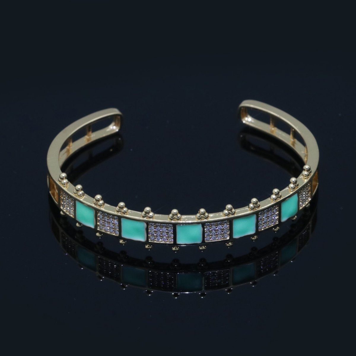 Micro Pave Checker Cuff Bracelet, 14K Gold Filled Bangle Enamel Bracelet Adjustable Bracelet | WA-163 to WA-172 Clearance Pricing