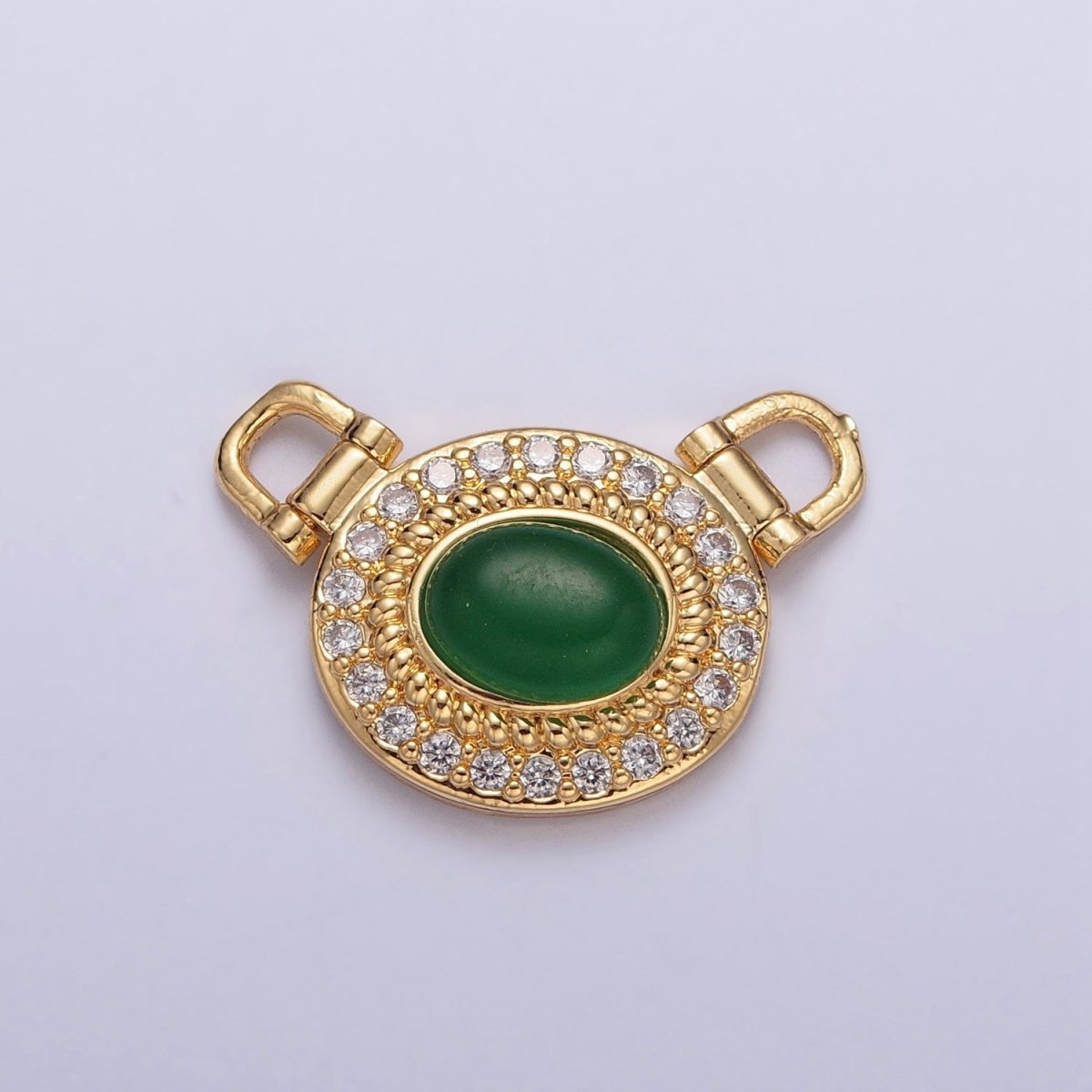 Micro Pave Clear CZ Green Stone Connector G-913