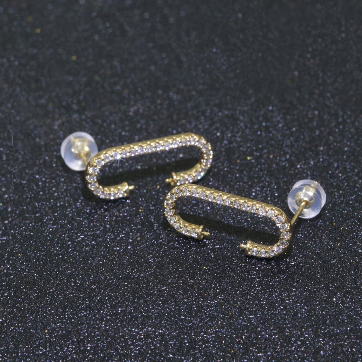 Micro Pave Clear Cz Stud Earring in Gold Filled C shaped Stud Earring T-058