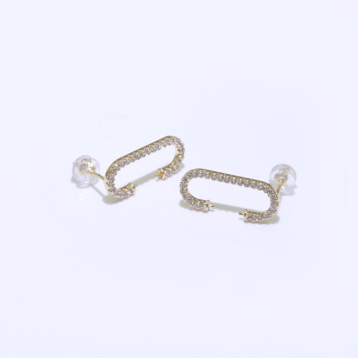 Micro Pave Clear Cz Stud Earring in Gold Filled C shaped Stud Earring T-058