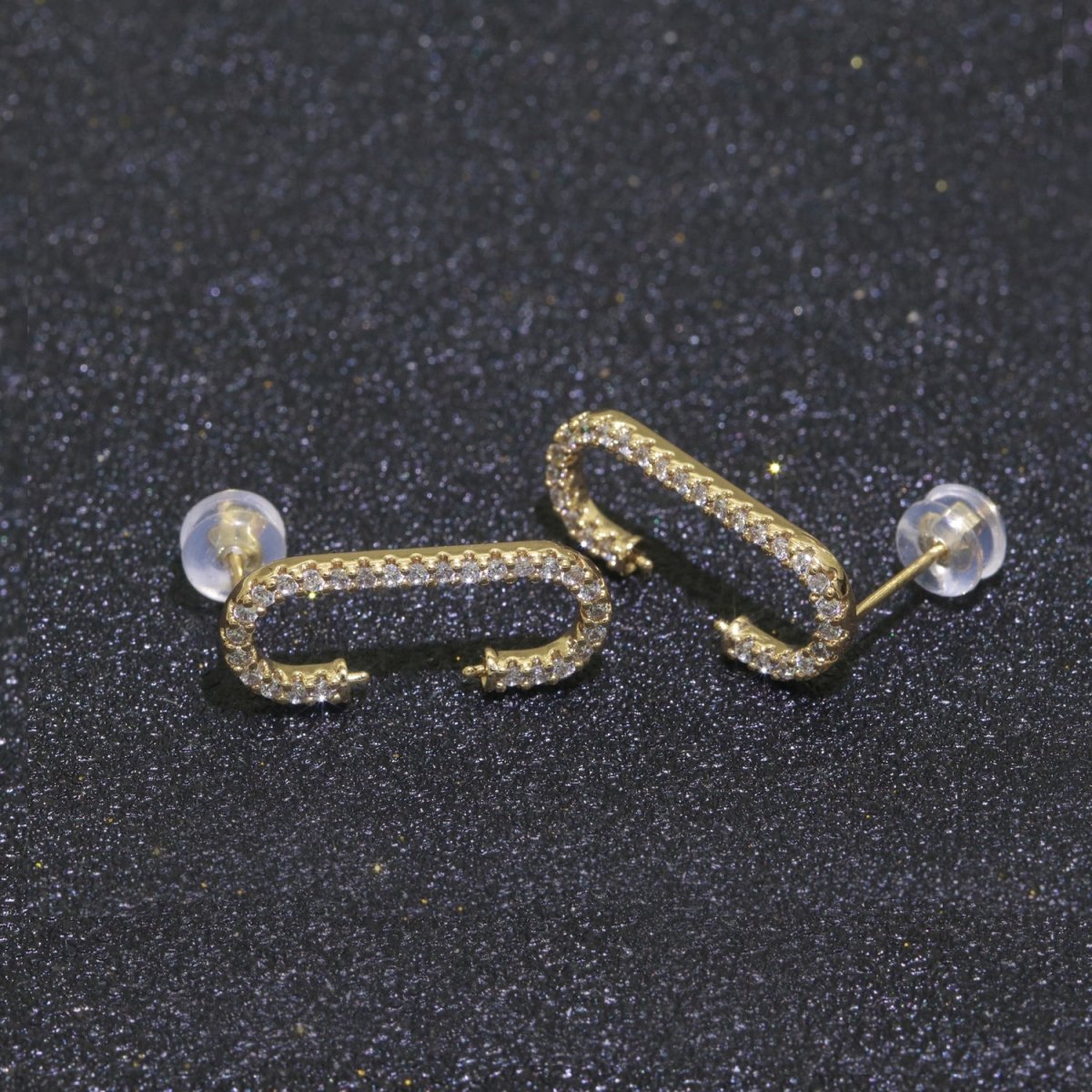 Micro Pave Clear Cz Stud Earring in Gold Filled C shaped Stud Earring T-058