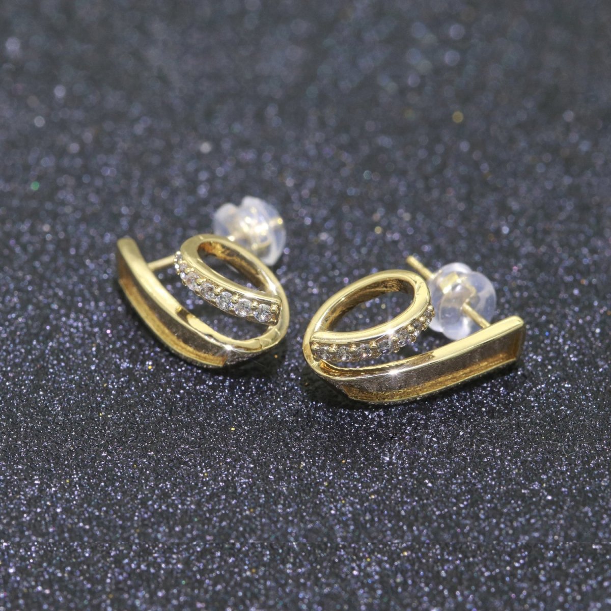 Micro Pave Clear Cz Stud Earring in Gold Filled Twist Stud Earring T-059