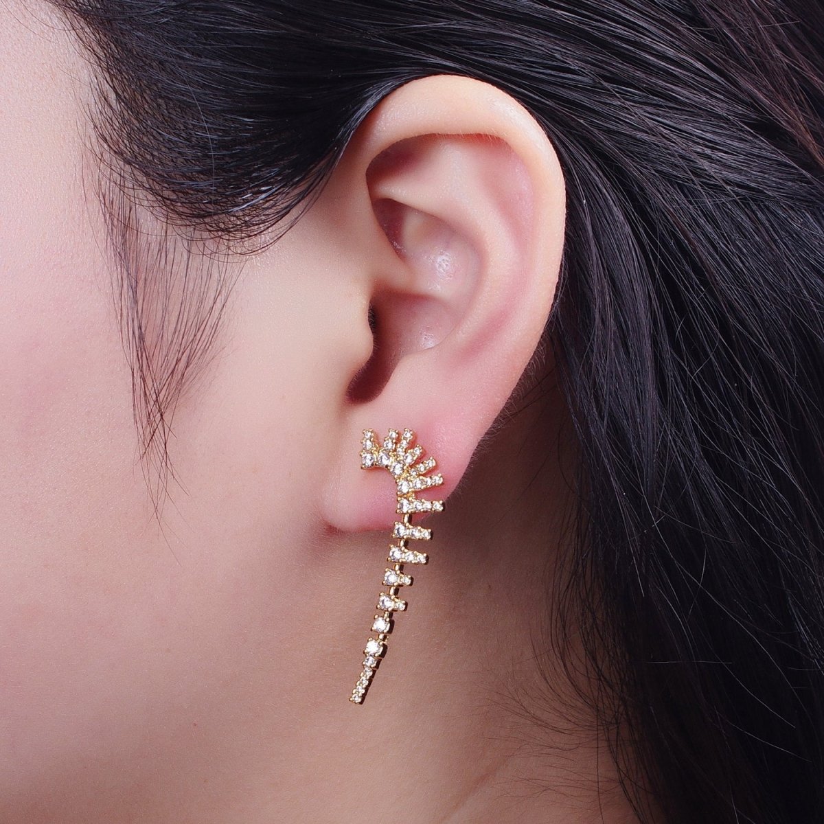 Micro Pave Cubic Zirconia Baguette Ear Climber Stud Earrings T-190