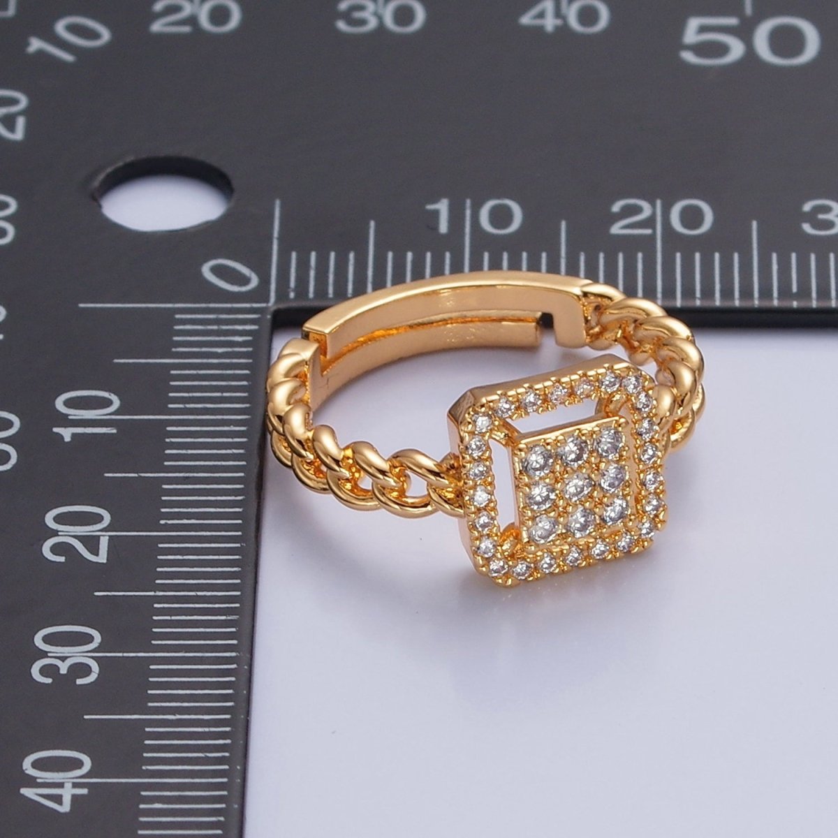 Micro Pave Cubic Zirconia Square Ring with Curb Link Ring O-771