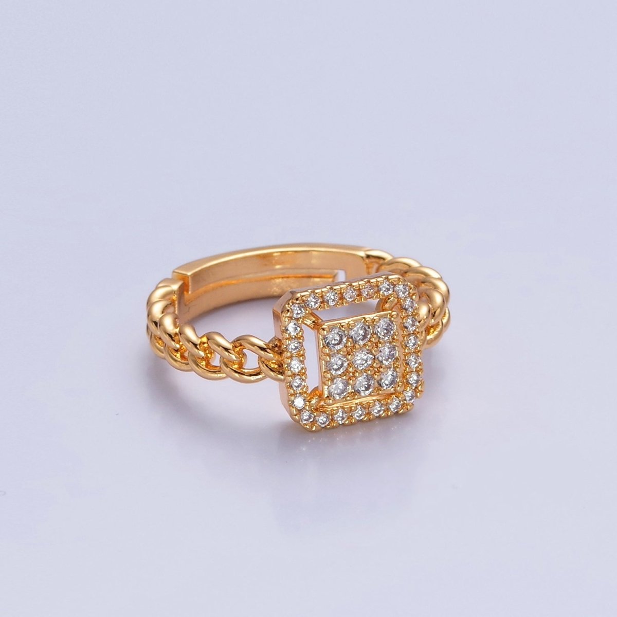 Micro Pave Cubic Zirconia Square Ring with Curb Link Ring O-771