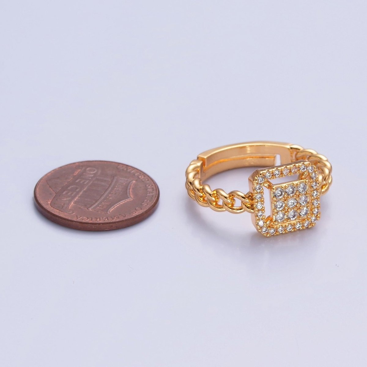 Micro Pave Cubic Zirconia Square Ring with Curb Link Ring O-771