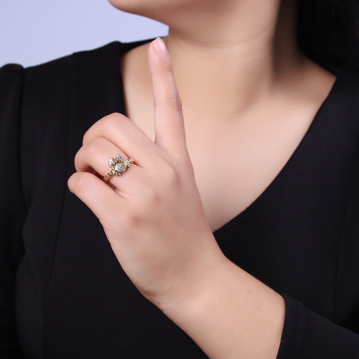 Micro Pave Cute Crab Ring, Heart Textured Gold Adjustable Band Ring, 24K Gold Filled Nature Ocean Wildlife Under The Sea Ring U-440