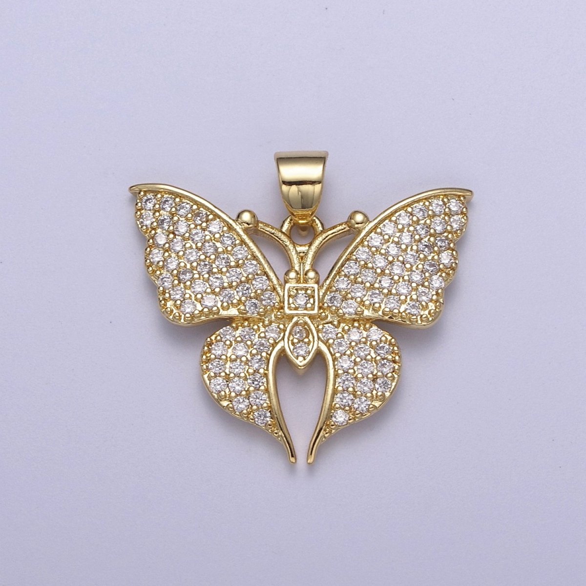 Micro Pave CZ Butterfly Charm Gold Cubic Zirconia Monarch Pendant in 14k Gold Filled H-485