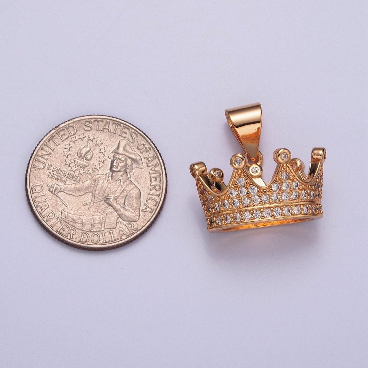 Micro Pave CZ Crown Pendant, Royalty King Queen Cubic Zirconia Charm Pendant  X-351
