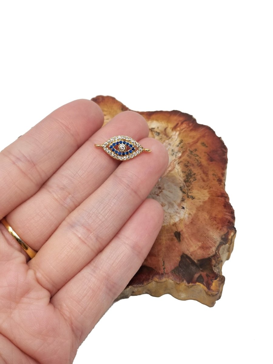 Micro Pave CZ Evil Eye Connector 16mm, 14k Gold Filled Evil Eye Charms, Cubic Zirconia Crystal Paved Eye Links Bracelet Connector, F-282