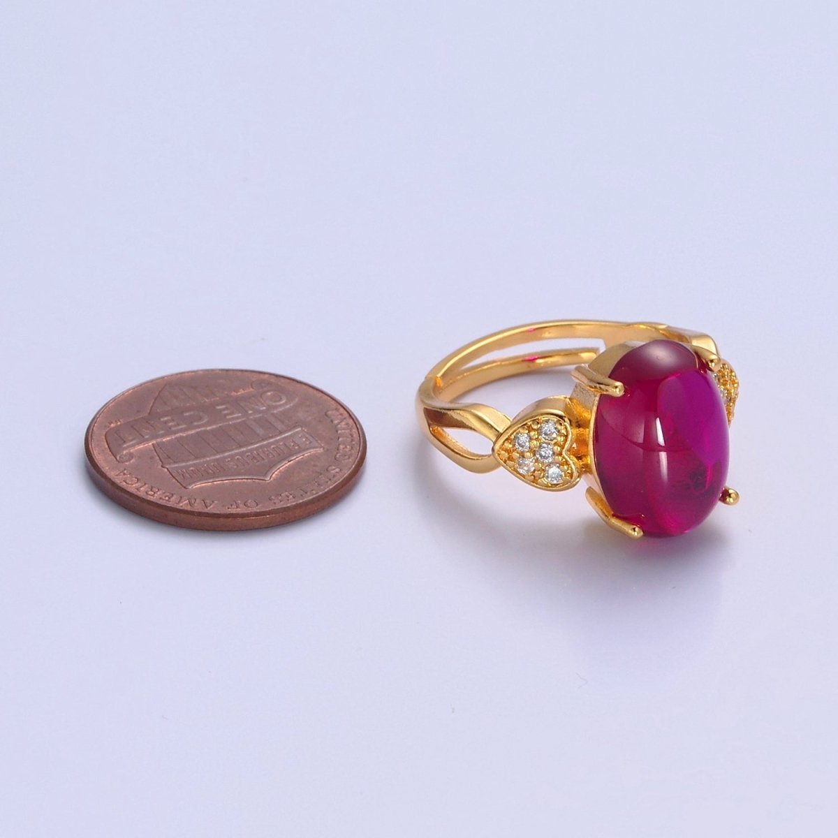 Micro Pave CZ Heart Fuchsia Pink Jade Ring O-774