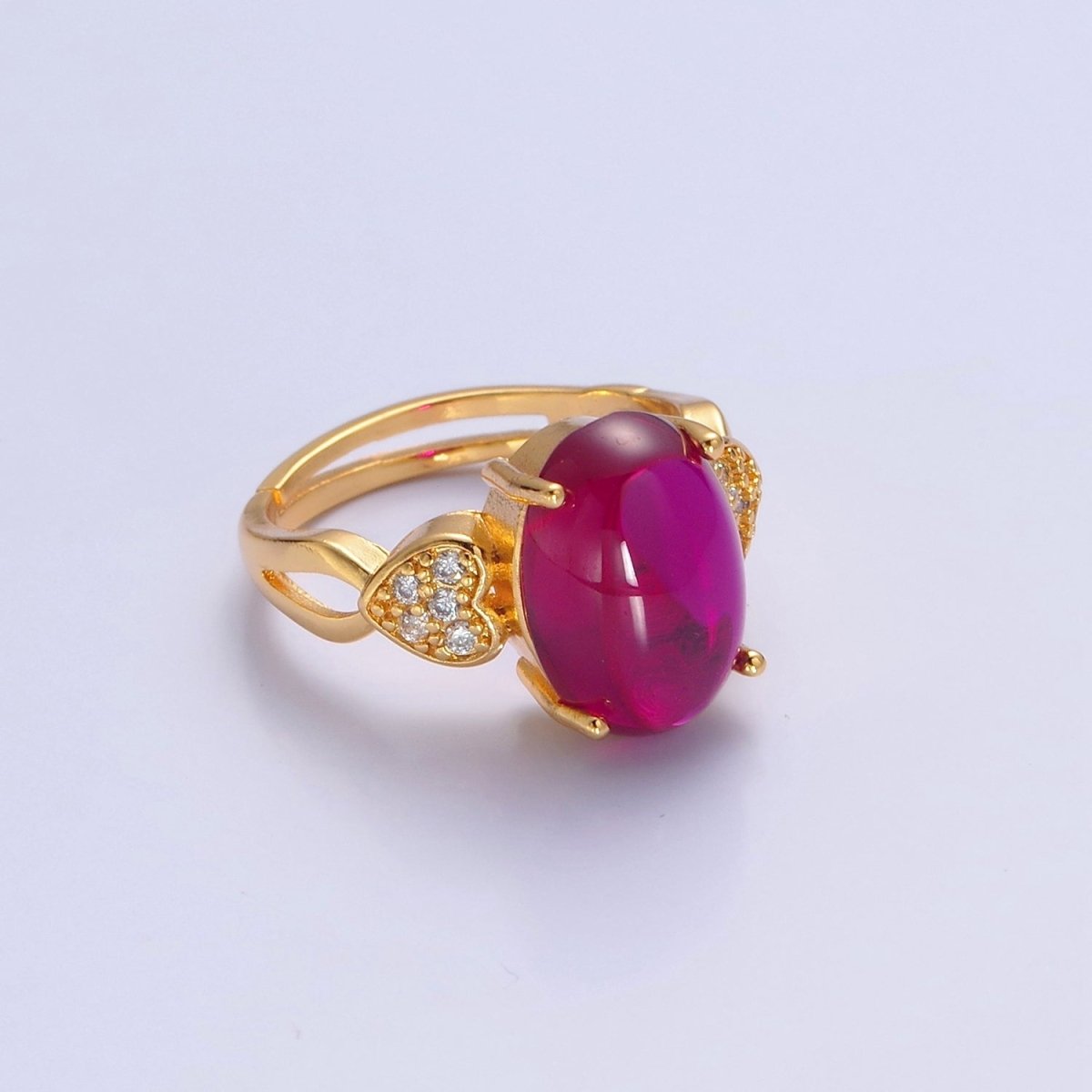 Micro Pave CZ Heart Fuchsia Pink Jade Ring O-774