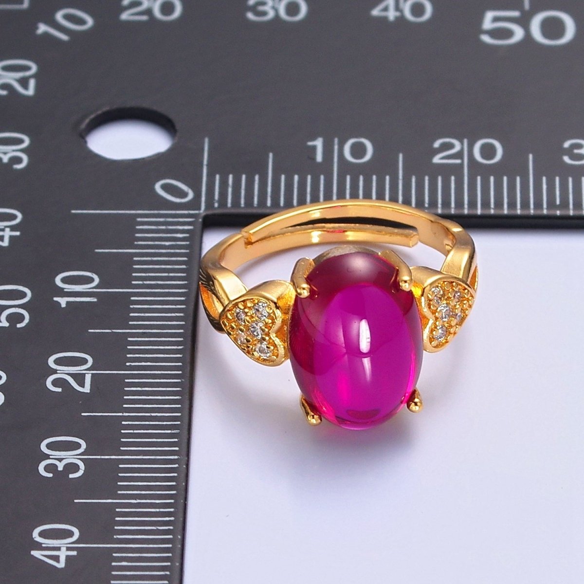 Micro Pave CZ Heart Fuchsia Pink Jade Ring O-774