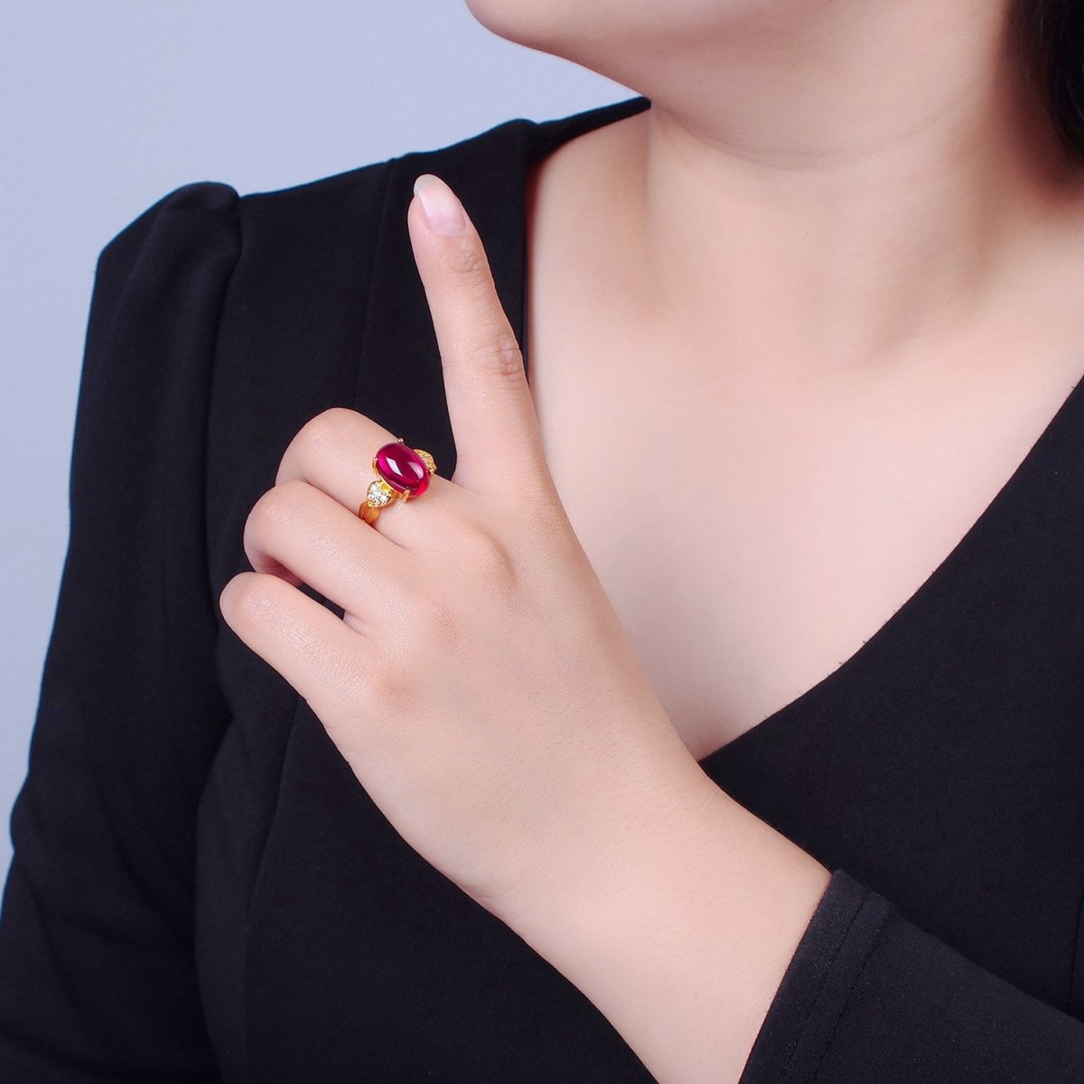 Micro Pave CZ Heart Fuchsia Pink Jade Ring O-774