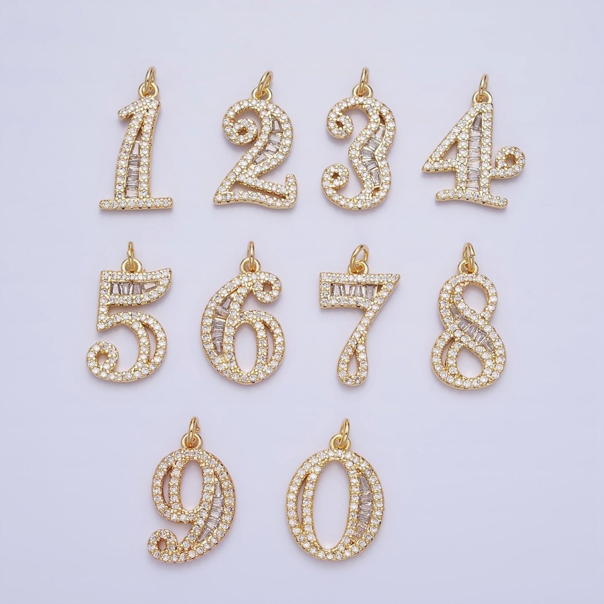 Micro Pave CZ Numbering Charms Pave Dangle Gold Filled Over Brass Number Charms Women Pave Number Findings Number 0-9 Charms AC519 - AC528