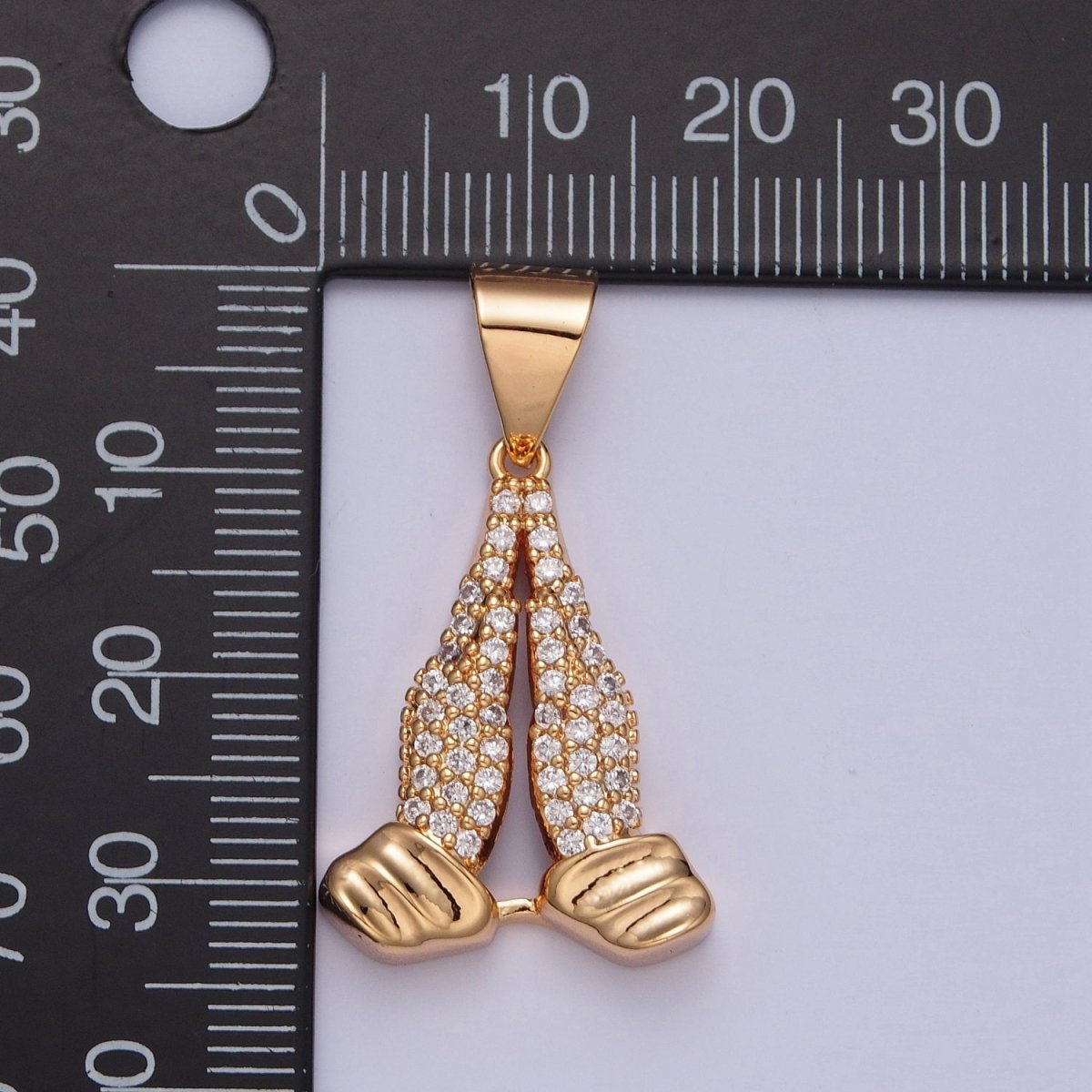 Micro Pave CZ Religious Hand in Prayer Pendant Charm For Jewelry Making, X-358