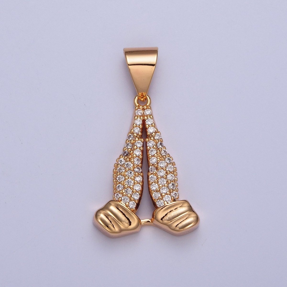 Micro Pave CZ Religious Hand in Prayer Pendant Charm For Jewelry Making, X-358