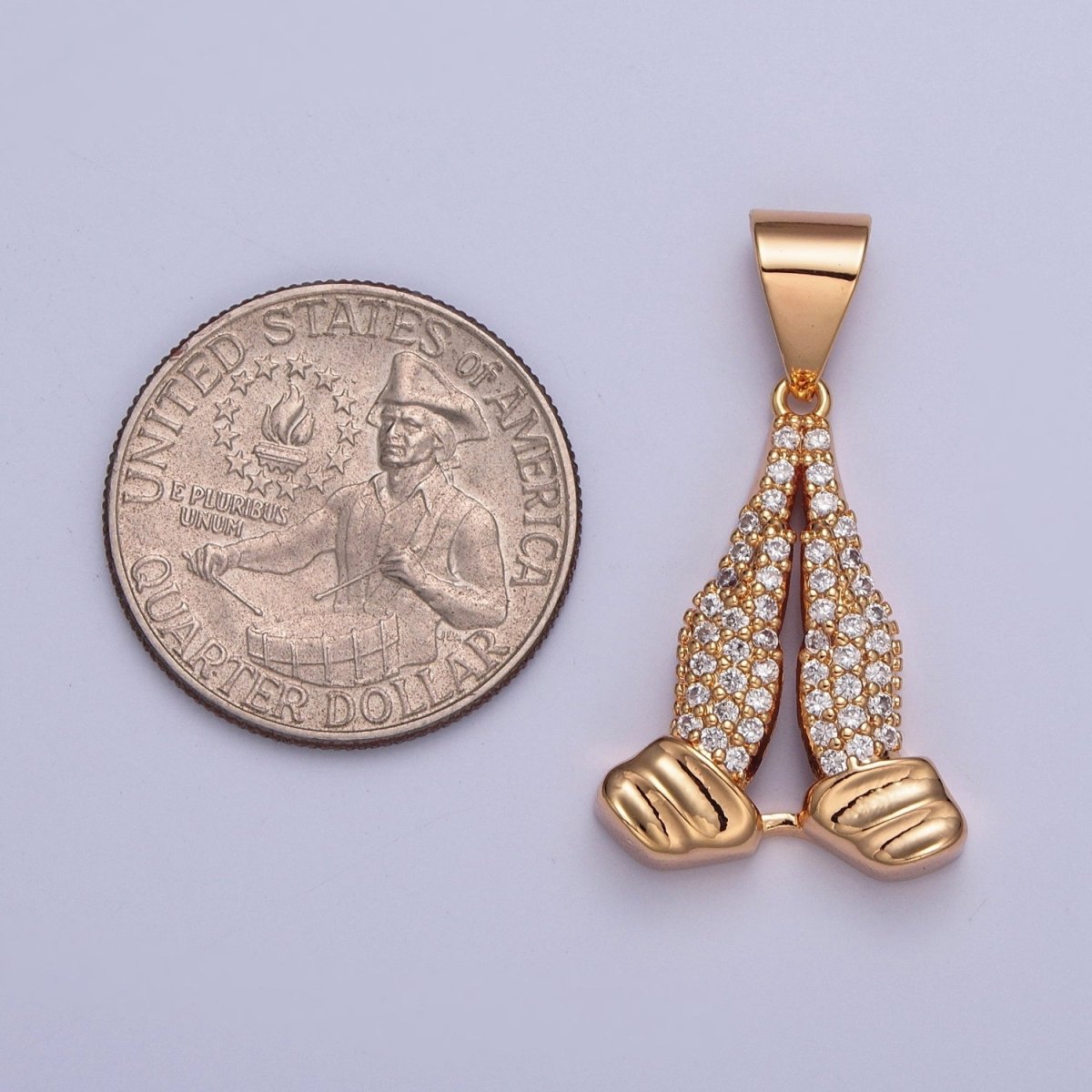 Micro Pave CZ Religious Hand in Prayer Pendant Charm For Jewelry Making, X-358
