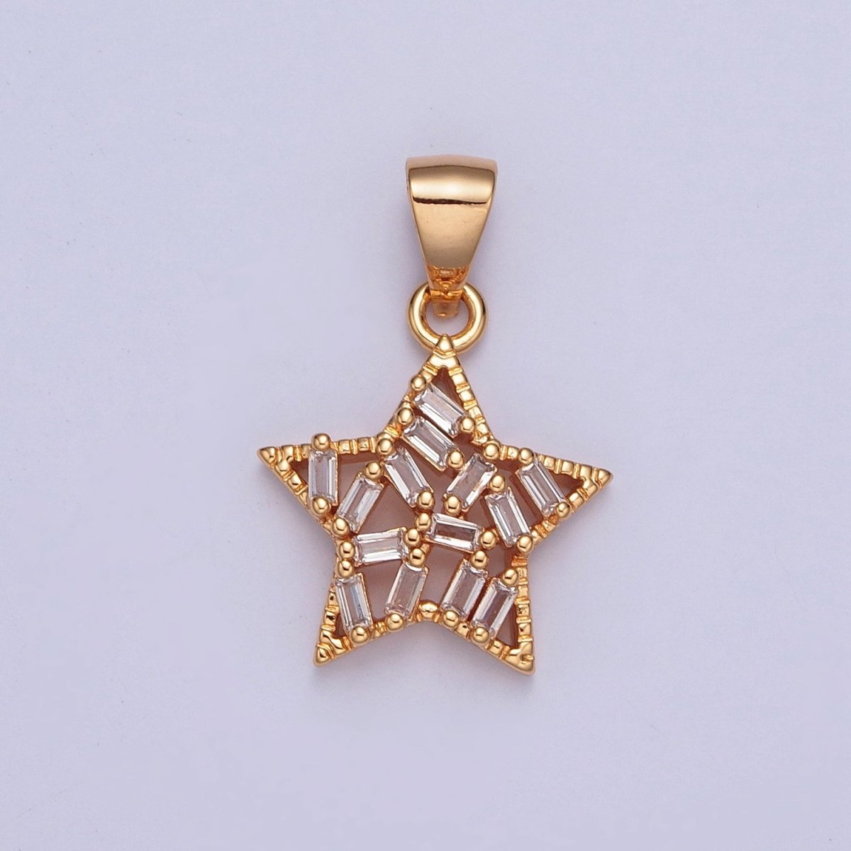 Micro Pave Dainty Baguette Pendant, Celestial Star Charm For Jewelry Making X-362