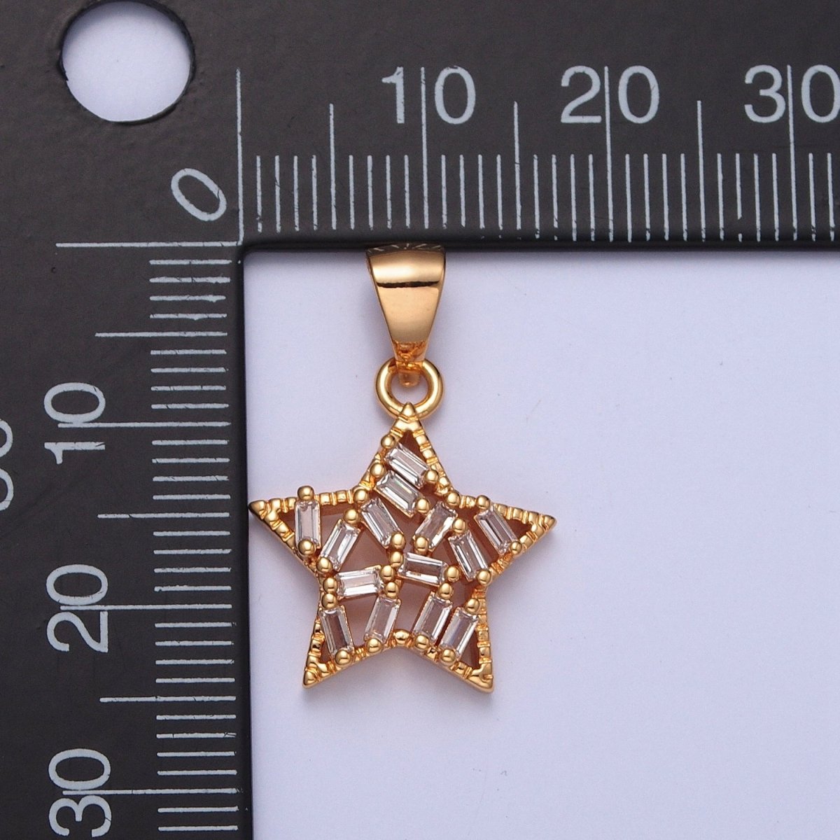 Micro Pave Dainty Baguette Pendant, Celestial Star Charm For Jewelry Making X-362