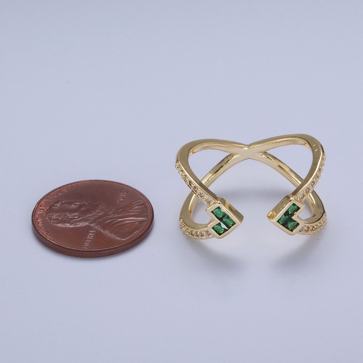 Micro Pave Double Band Cubic Zirconia Green Heart Adjustable Open Ring O-780