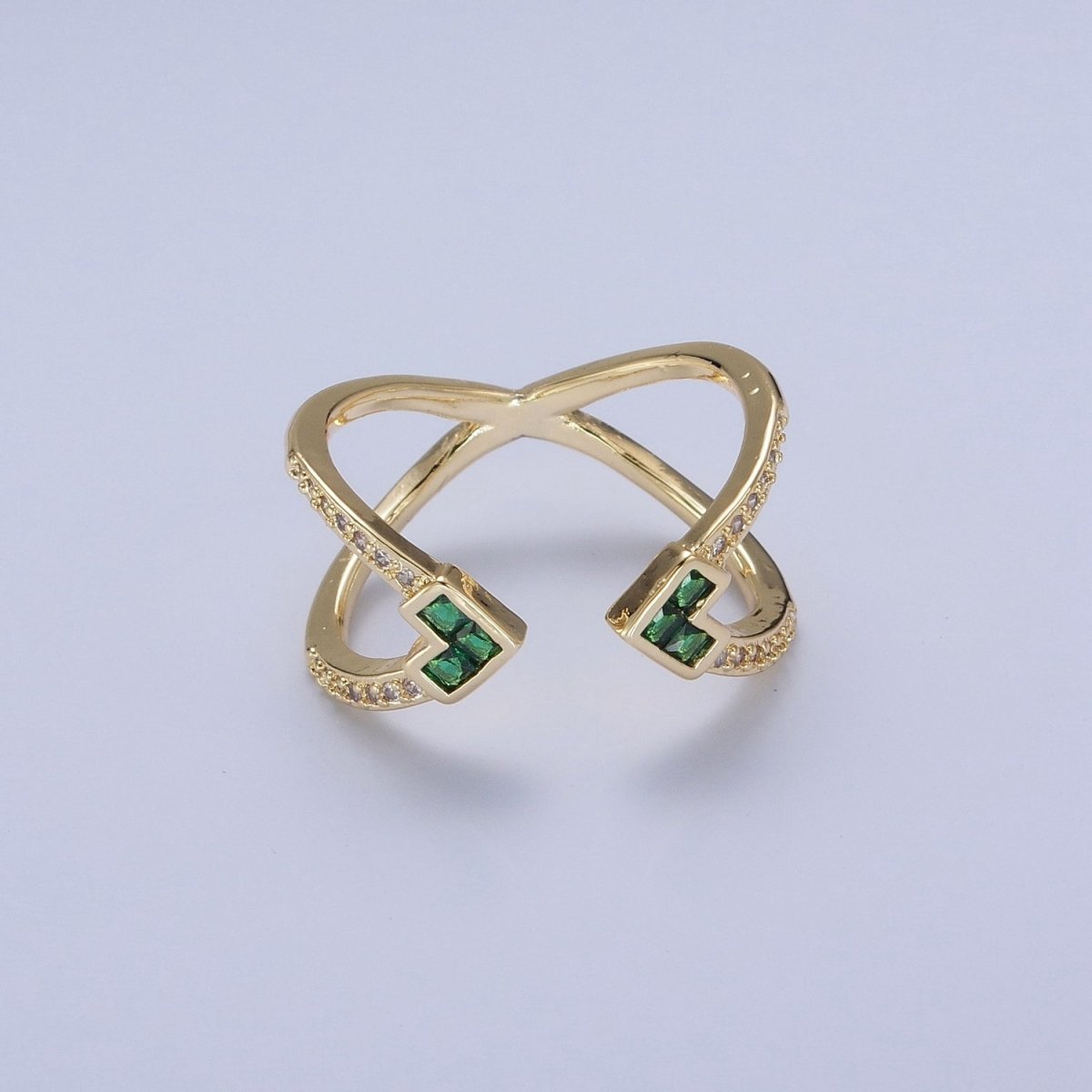 Micro Pave Double Band Cubic Zirconia Green Heart Adjustable Open Ring O-780