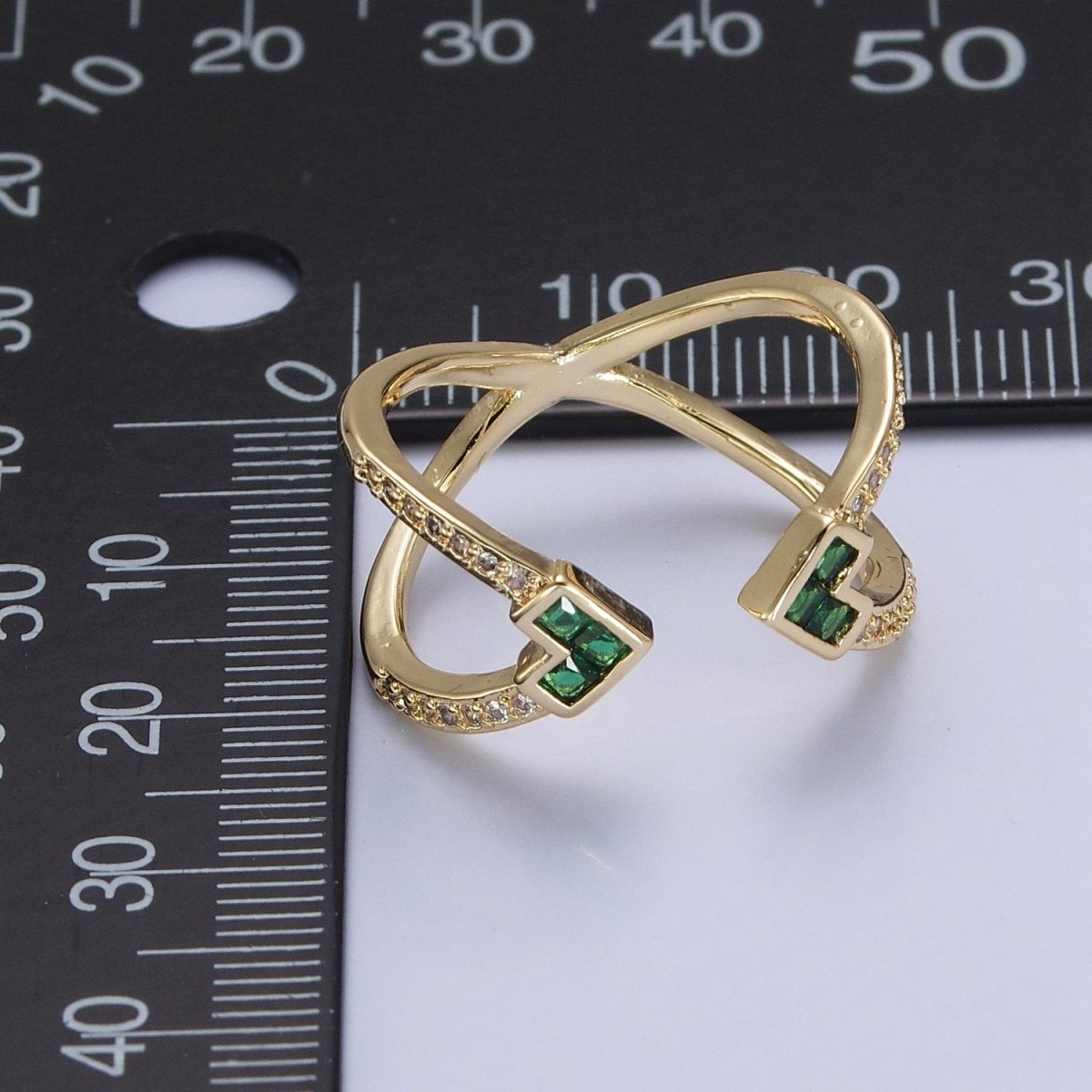 Micro Pave Double Band Cubic Zirconia Green Heart Adjustable Open Ring O-780