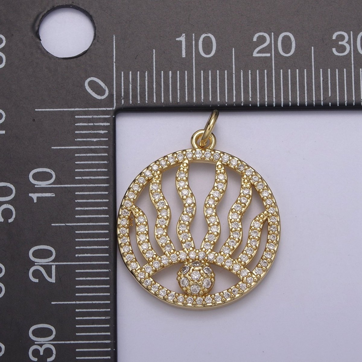 Micro Pave Evil Eye Charm Medallion Cubic Zirconia Coin Charm in 14k Gold Filled for Minimalist Jewelry N-801