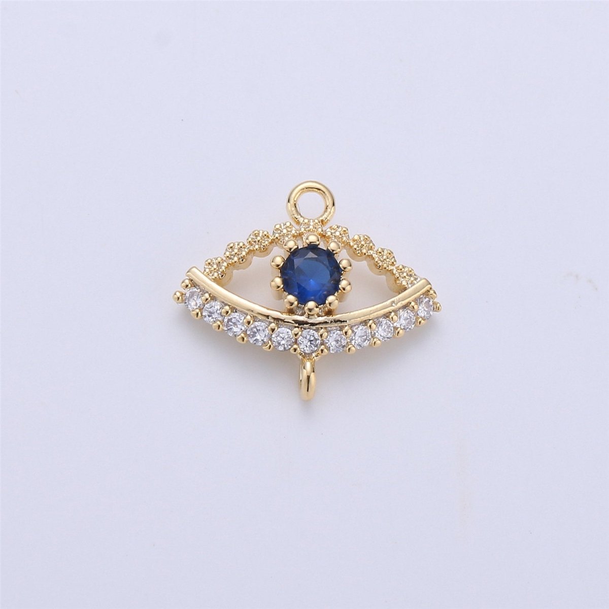Micro Pave Evil Eye Connector 12x14mm, 2 open loops (1.5mm), Nickel free, 16K gold Filled Cubic zirconia, Evil eye charm F-302