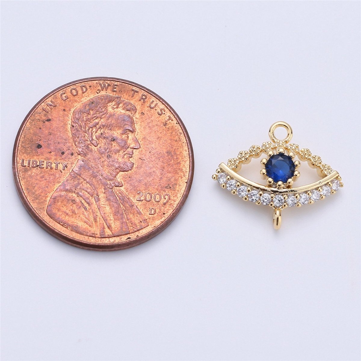 Micro Pave Evil Eye Connector 12x14mm, 2 open loops (1.5mm), Nickel free, 16K gold Filled Cubic zirconia, Evil eye charm F-302