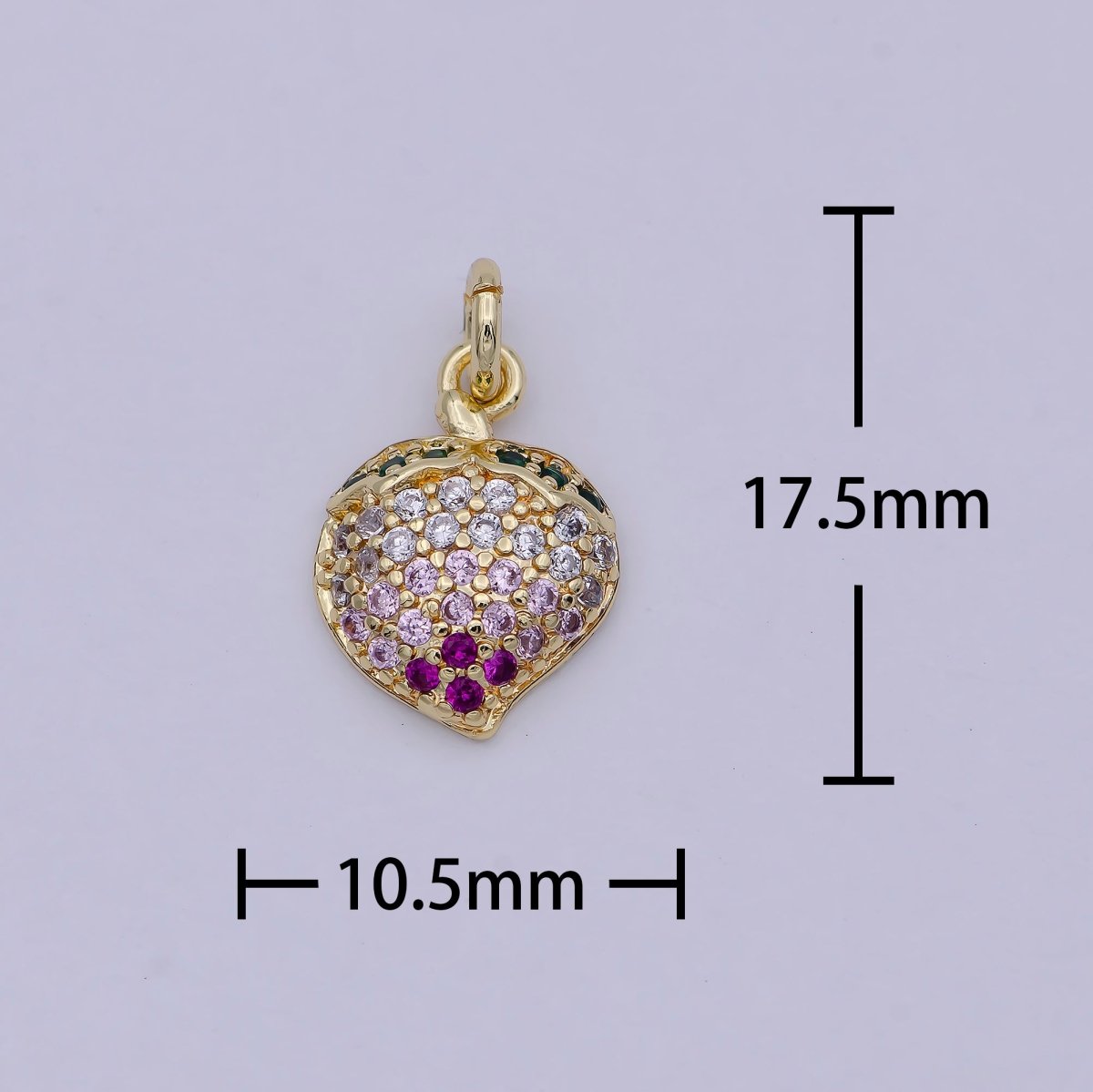 Micro Pave Fruit Charm Dainty Gold Peach Charm Necklace, Peach Charm, Fruit Charm, Foodie Gift, Food Charm for Bracelet Earring Component E-545