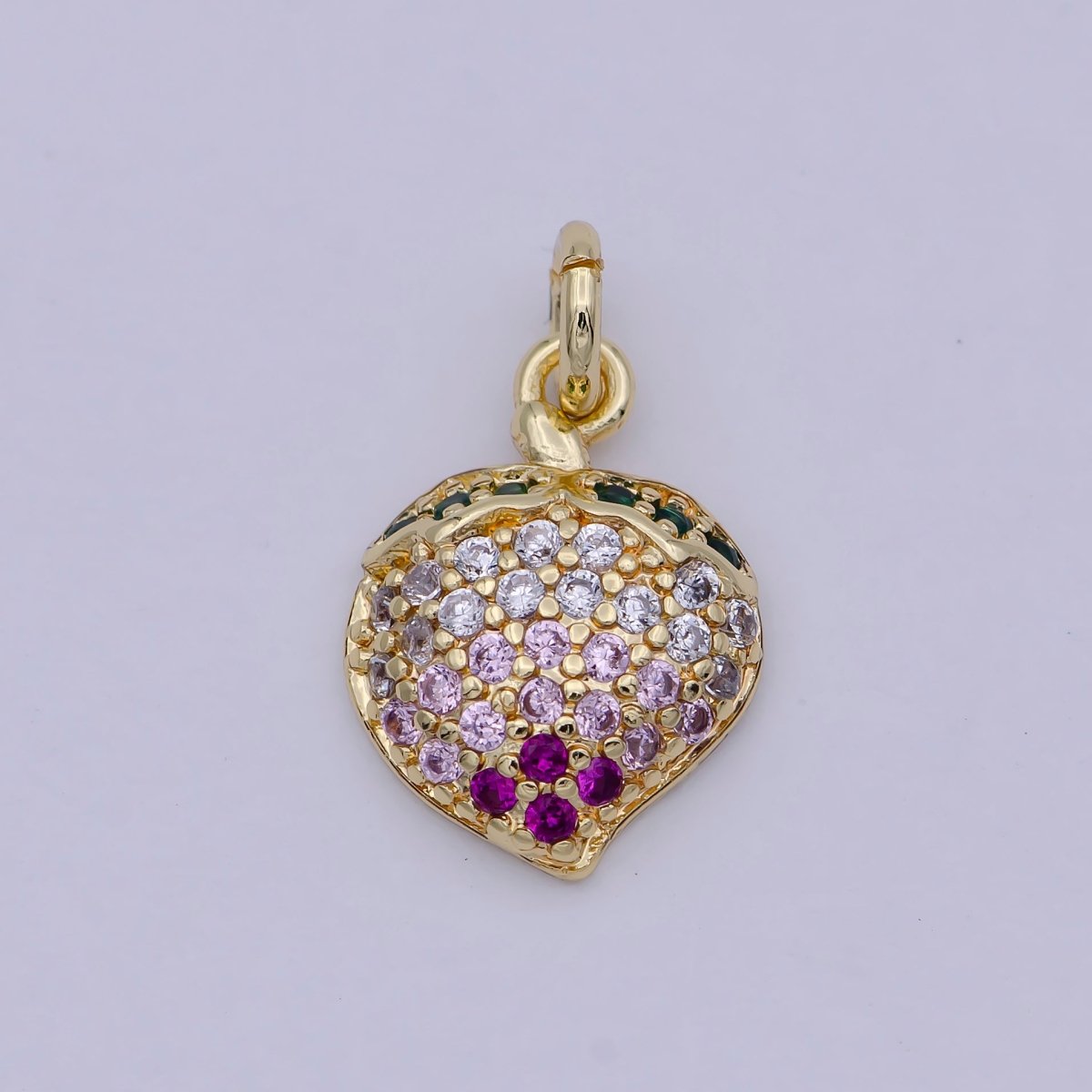 Micro Pave Fruit Charm Dainty Gold Peach Charm Necklace, Peach Charm, Fruit Charm, Foodie Gift, Food Charm for Bracelet Earring Component E-545