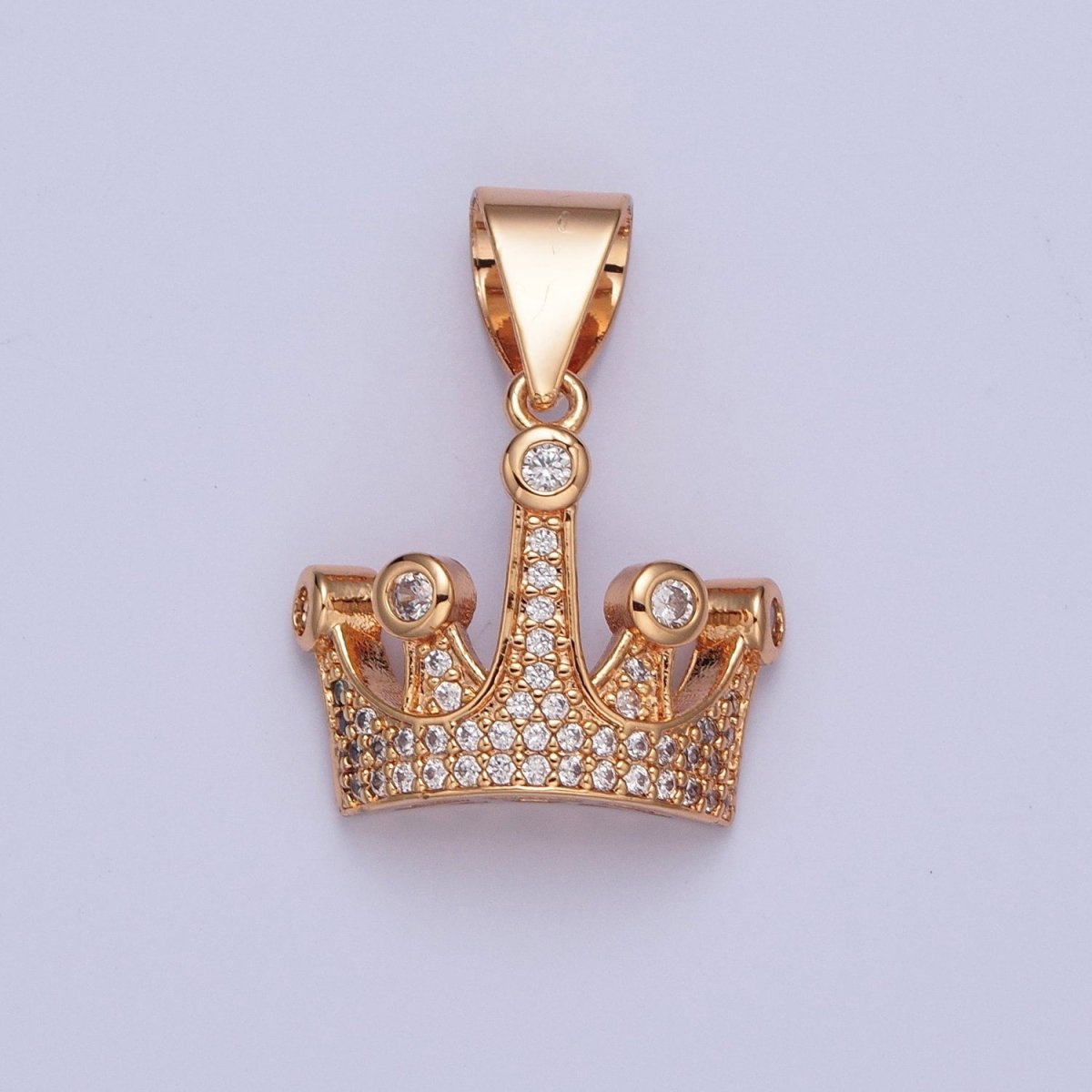Micro Pave Gold Clear CZ Cubic Zirconia Royalty Crown Pendant For Jewelry Making Component X-379