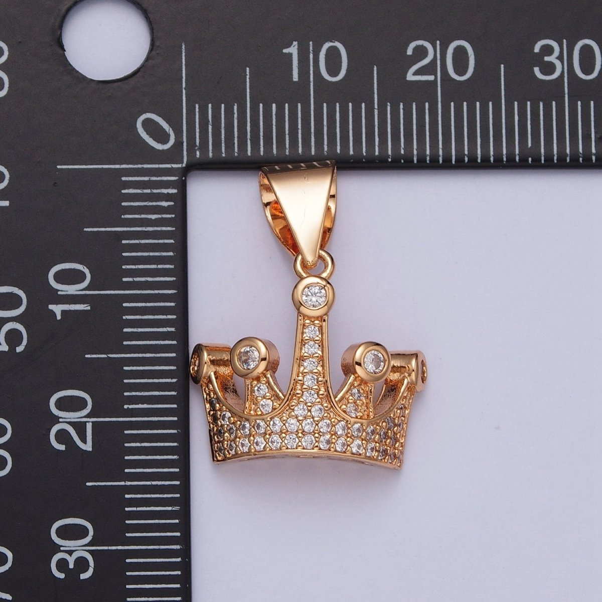Micro Pave Gold Clear CZ Cubic Zirconia Royalty Crown Pendant For Jewelry Making Component X-379