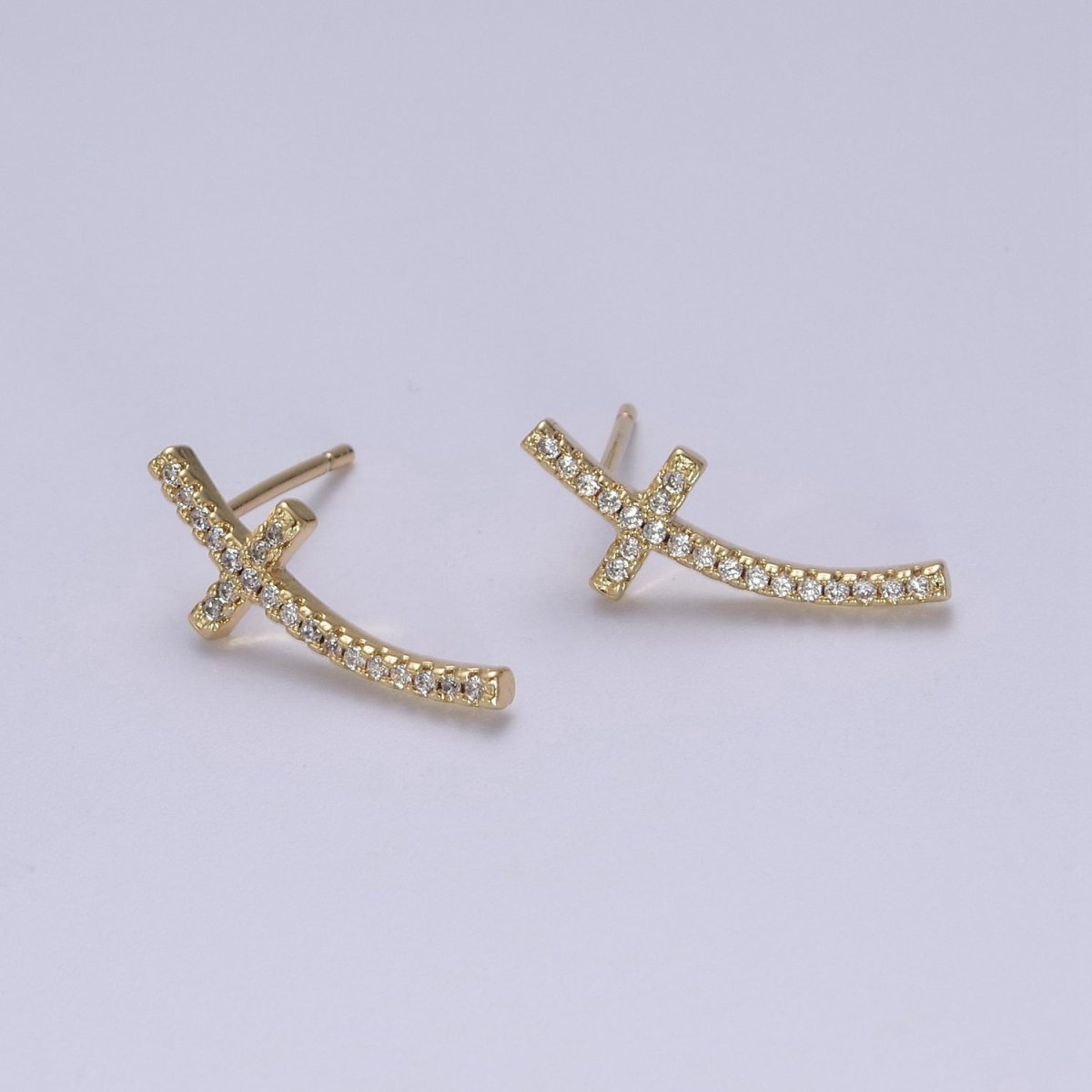 Micro Pave Gold Cross Stud Earring T-293