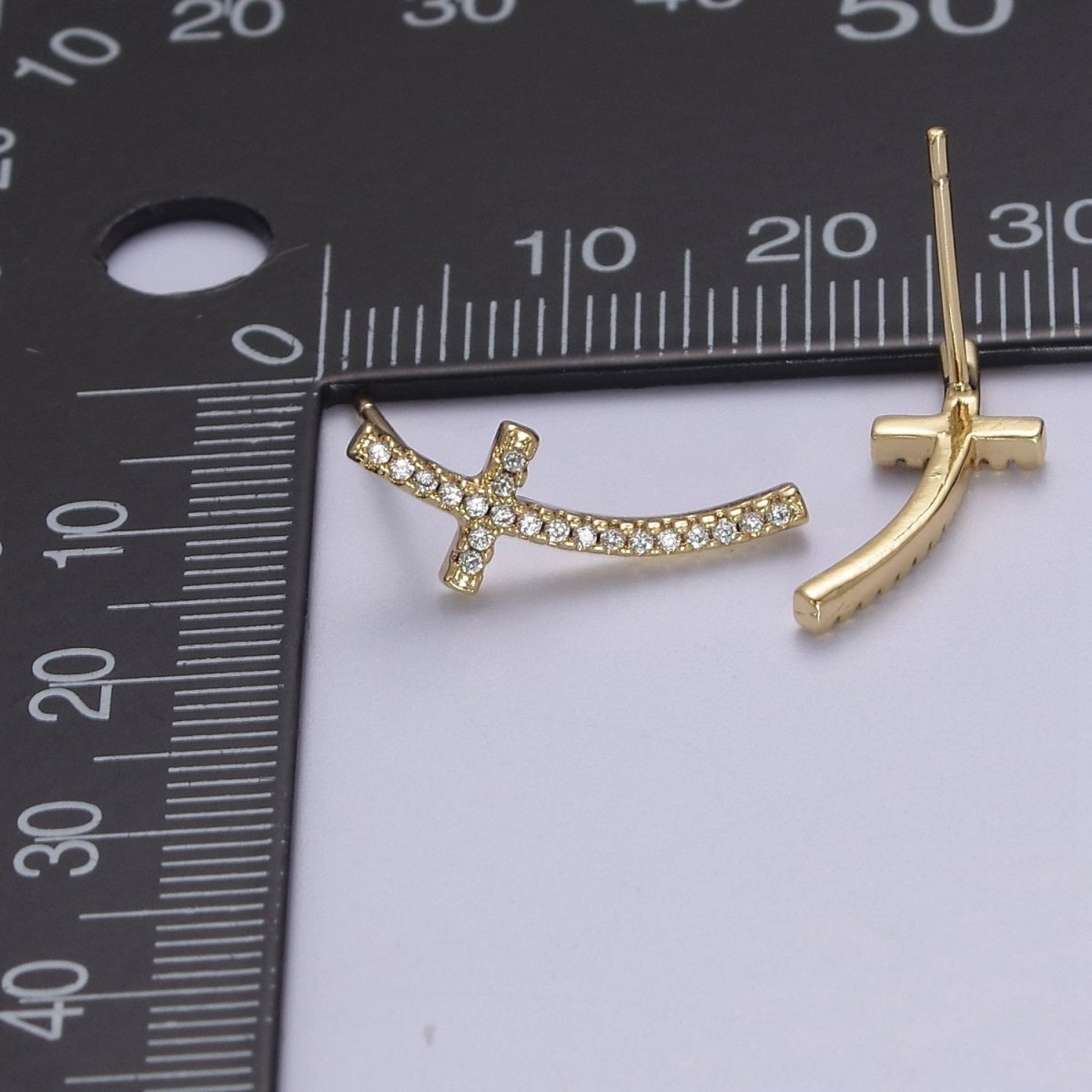 Micro Pave Gold Cross Stud Earring T-293