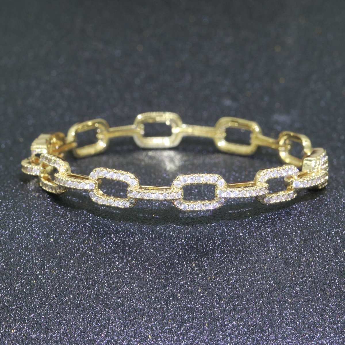 Micro Pave Gold Filled Link Chain Bangle Bracelet, Cubic Chunky Bracelet Designer Inspired Shiny Gold Cuff Bracelet | WA-062 Clearance Pricing