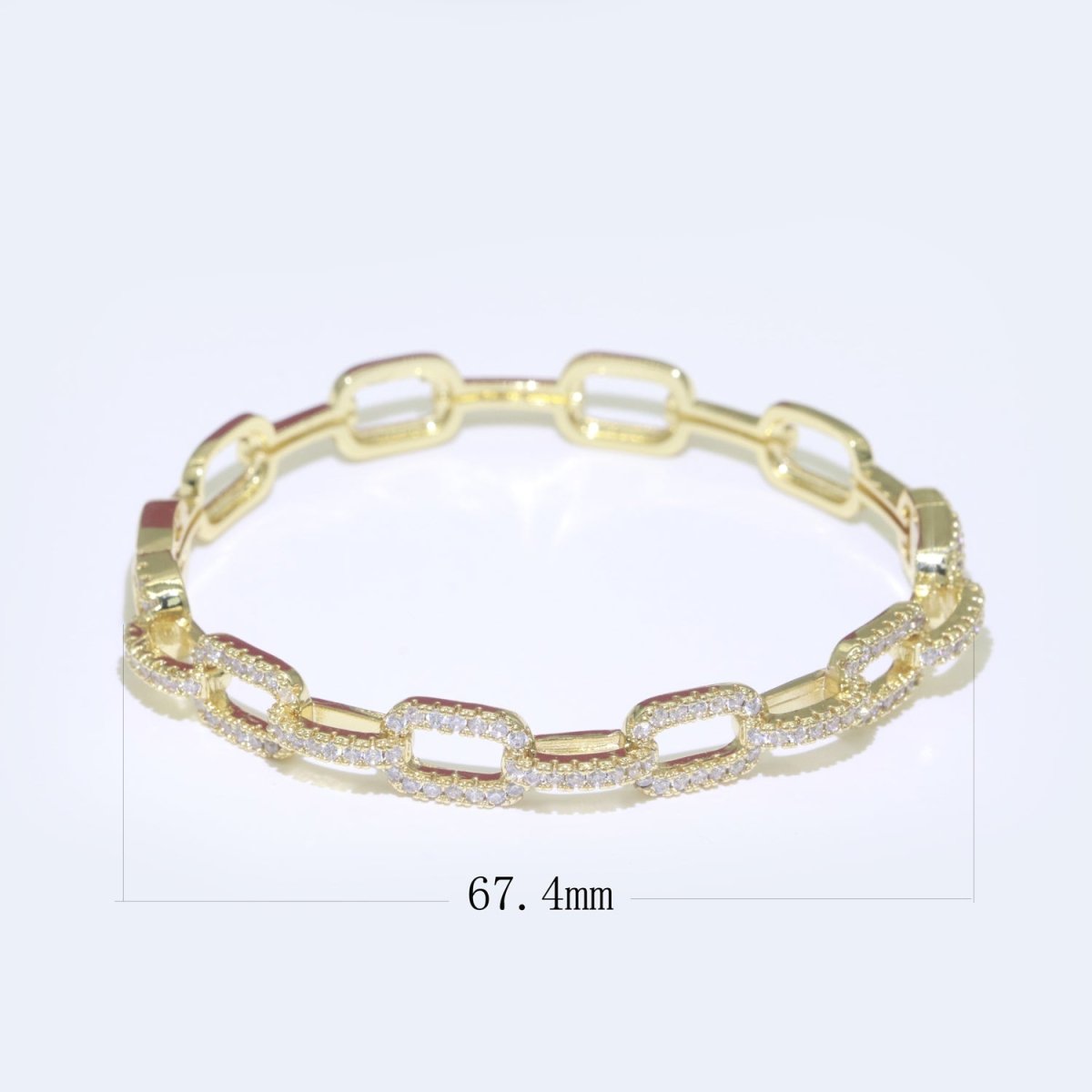 Micro Pave Gold Filled Link Chain Bangle Bracelet, Cubic Chunky Bracelet Designer Inspired Shiny Gold Cuff Bracelet | WA-062 Clearance Pricing