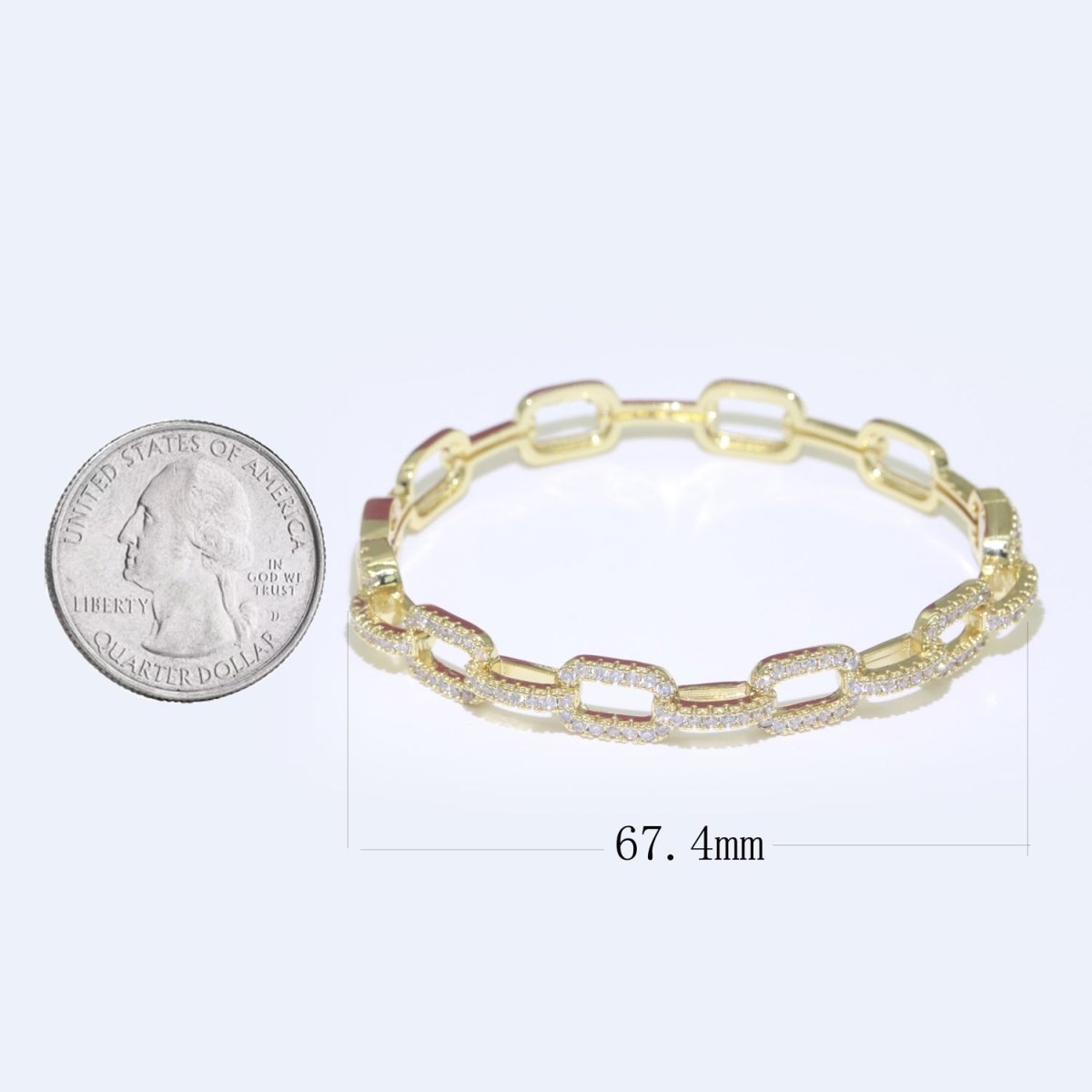 Micro Pave Gold Filled Link Chain Bangle Bracelet, Cubic Chunky Bracelet Designer Inspired Shiny Gold Cuff Bracelet | WA-062 Clearance Pricing