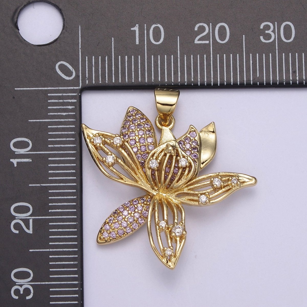 Micro Pave Gold Flower Pendant H-918