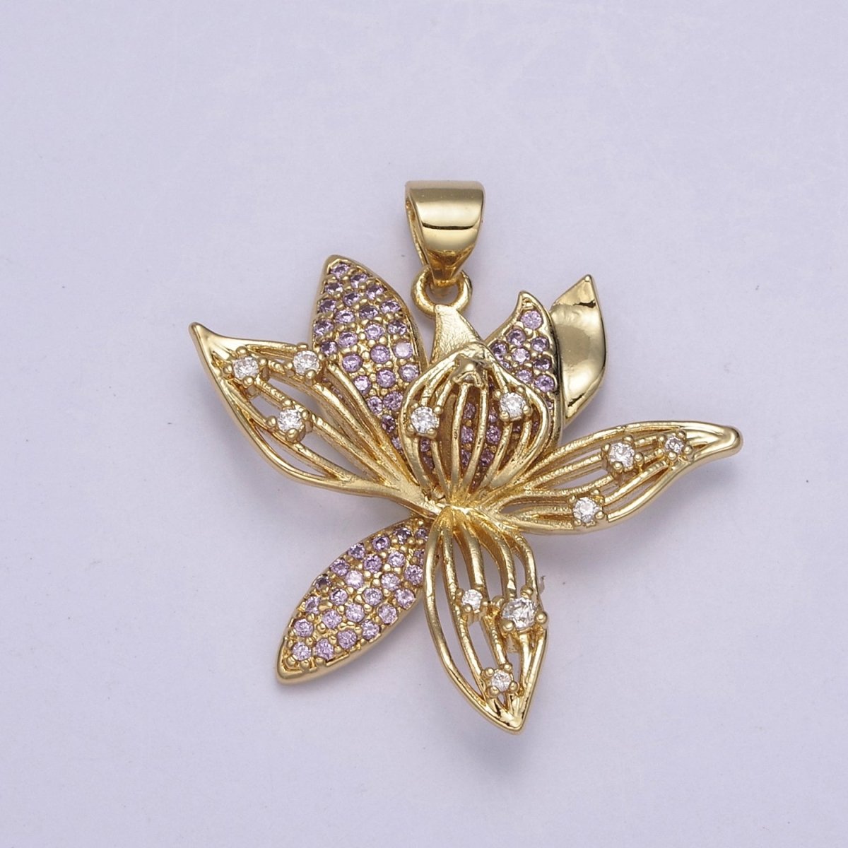 Micro Pave Gold Flower Pendant H-918