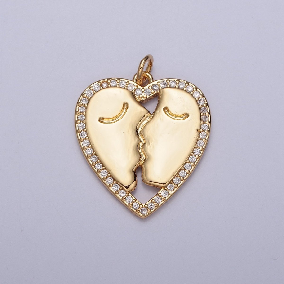 Micro Pave Gold Heart, Lovers Couple Charm For Jewelry Making X-128