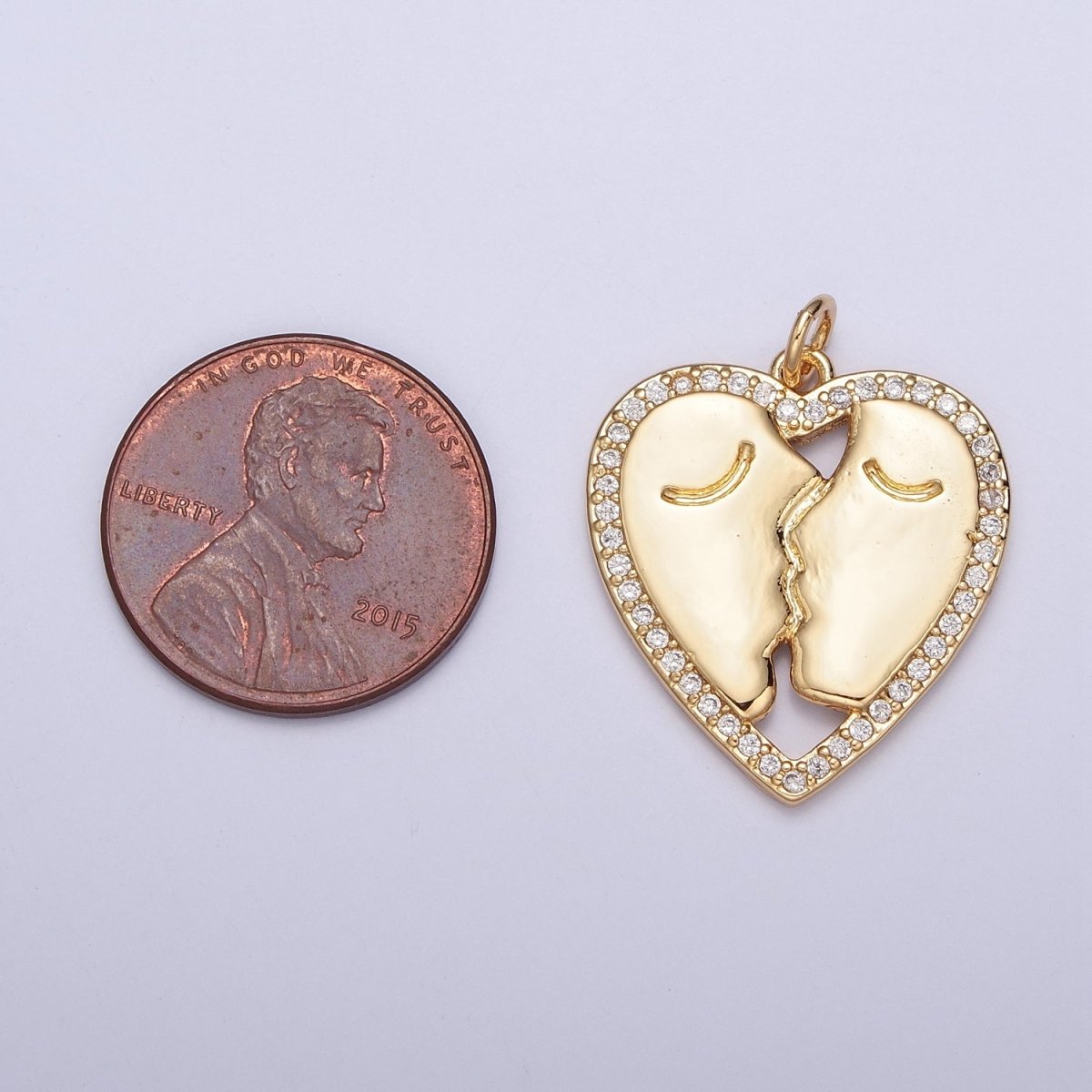 Micro Pave Gold Heart, Lovers Couple Charm For Jewelry Making X-128
