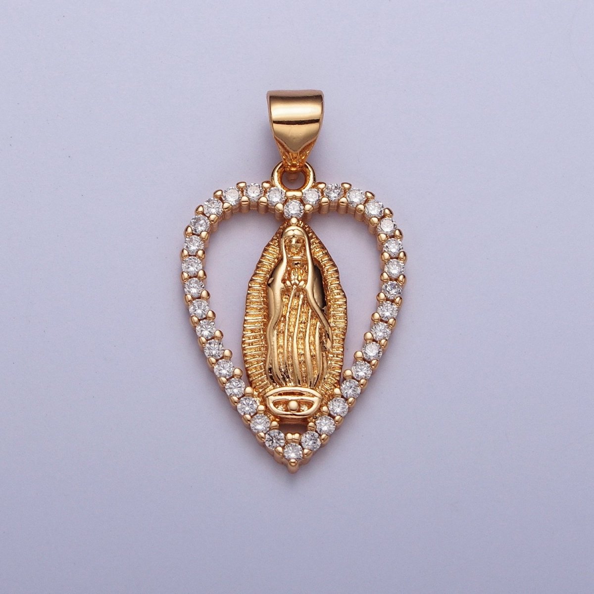 Micro Pave Gold Heart Medallion Lady Guadalupe Pendant Virgin Mary Charm for Catholic Religious Jewelry Making