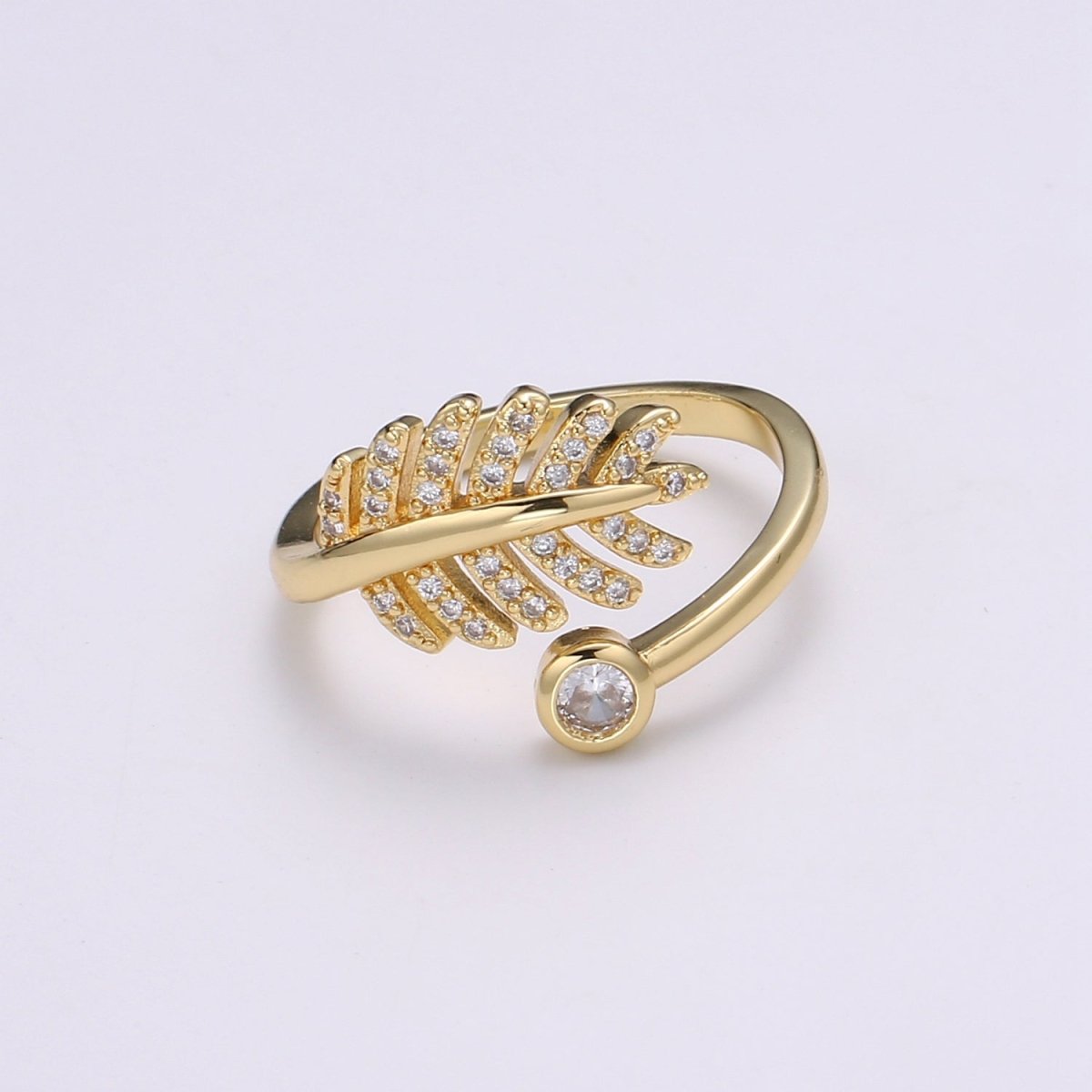 Micro Pave Gold Leaf Branch Ring, Gold Leaf Ring, Layering Ring, Vine Ring, Laurel Ring, Nature Jewelry, twig open adjustable ring