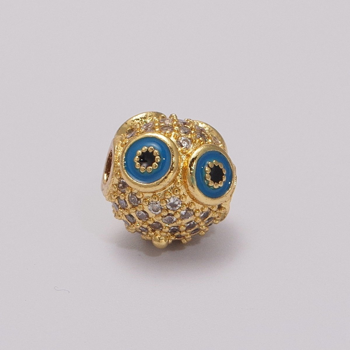 Micro Pave Gold Owl spacer bead Charm for beaded bracelet Making Supply Owl Head Bead 9mm with small hole B-643 to B-644